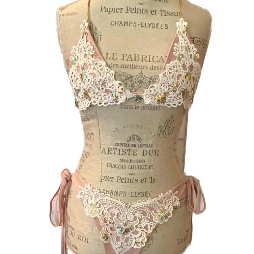 Beaded sequin Crocheted Sexy Strappy Bikini Swimsuit XS/S